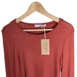NWT PST Los Angles by Project Social T Waffle Knit Wide Neck Henley